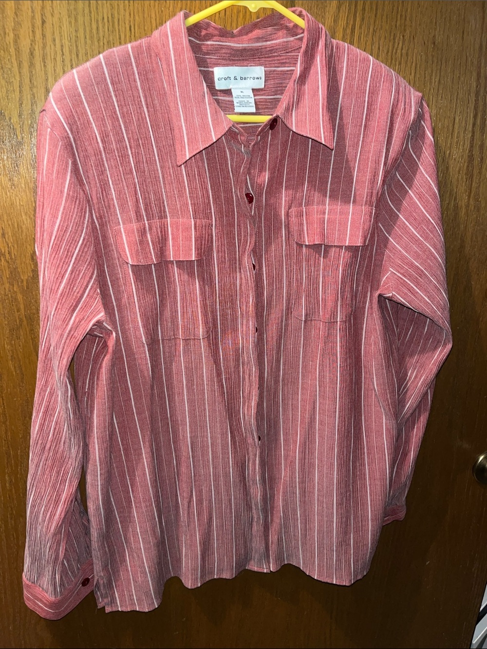 croft & barrow Red-Pink Striped Button-Up Shirt with shoulder pads